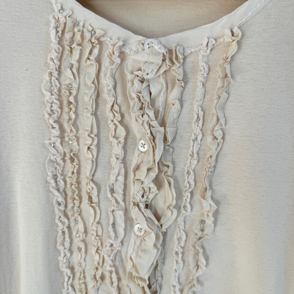 J Crew Light Beige Long Sleeve Ruffle Front Sequin Button Up Women Sz S Cardigan - Picture 6 of 14